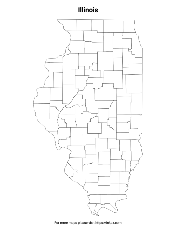 Printable Illinois State with County Outline