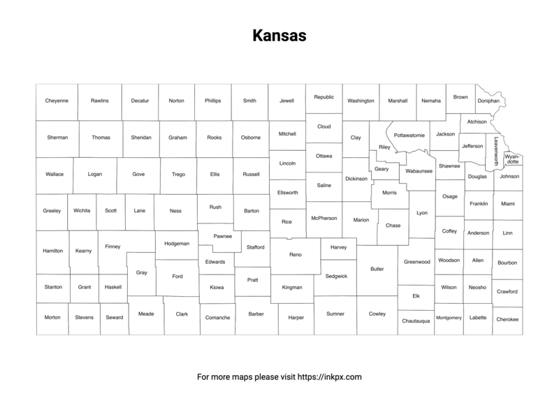 Printable Map of Kansas County with Labels