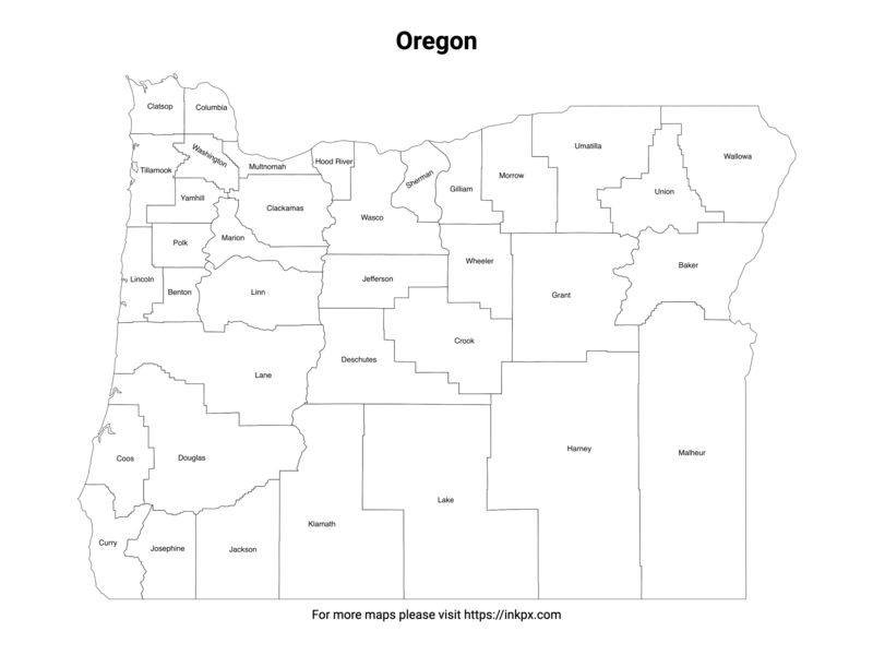 Printable Map of Oregon County with Labels