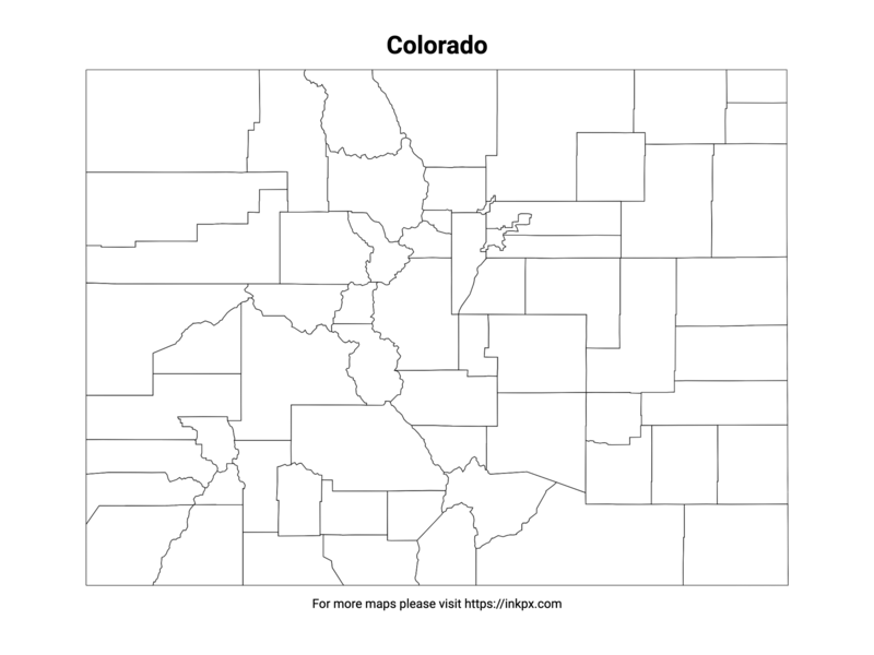 Printable Colorado State with County Outline