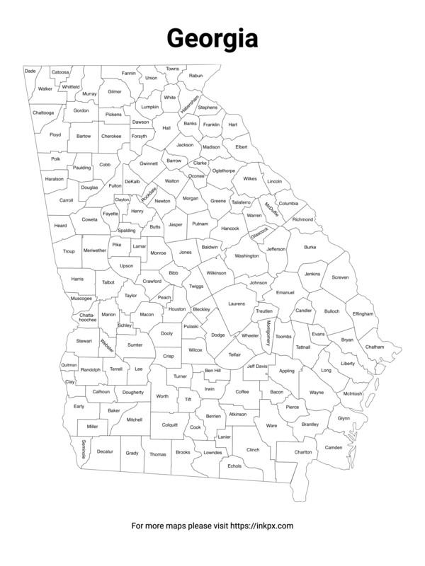 Printable Map of Georgia County with Labels · InkPx