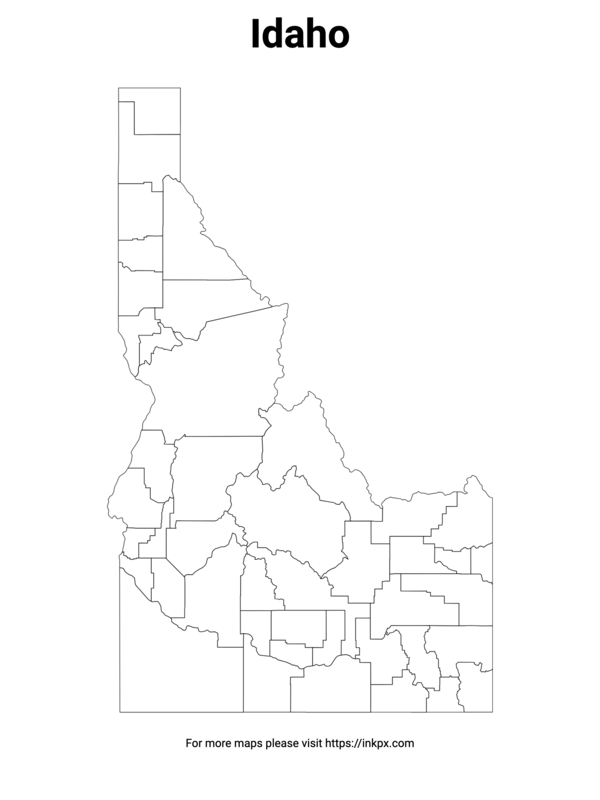 Printable Idaho State with County Outline