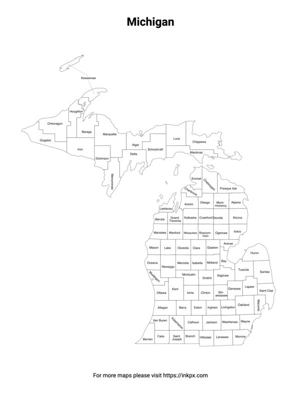 Printable Map Of Michigan County With Labels · InkPx