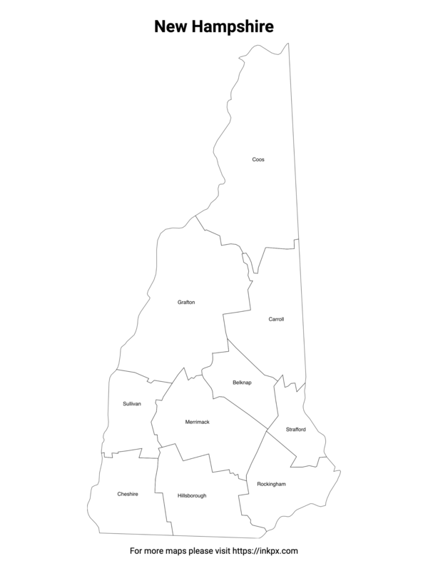 Printable Map of New Hampshire County with Labels