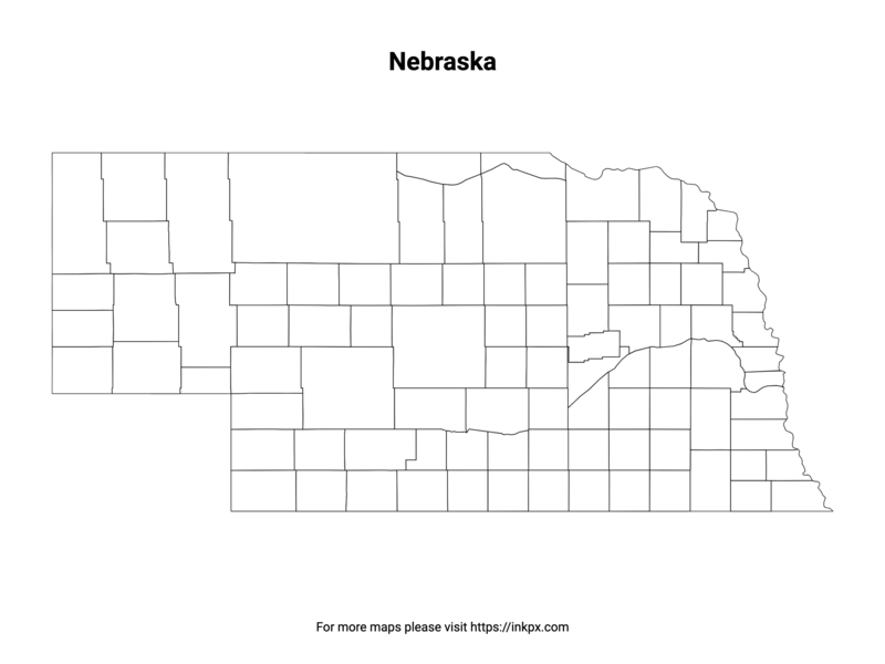 Printable Nebraska State with County Outline