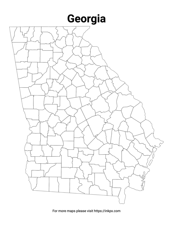 Printable Map of Georgia State with County Outline