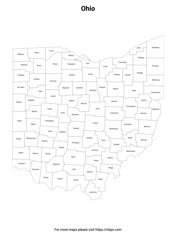 Printable Map of Ohio County with Labels