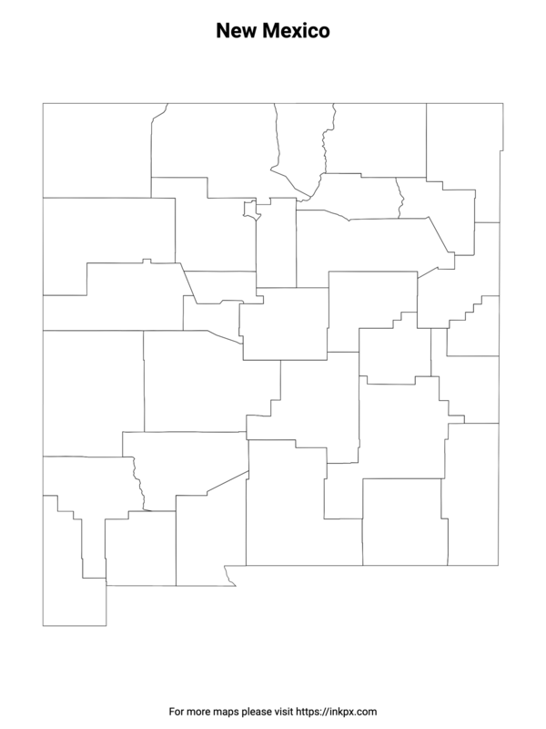 Printable New Mexico State with County Outline