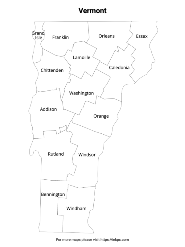 Printable Map of Vermont County with Labels