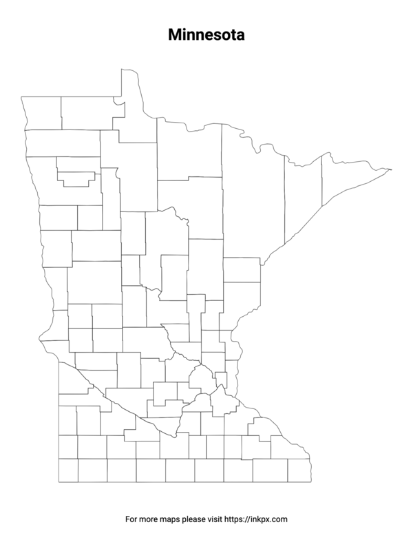 Printable Minnesota State with County Outline