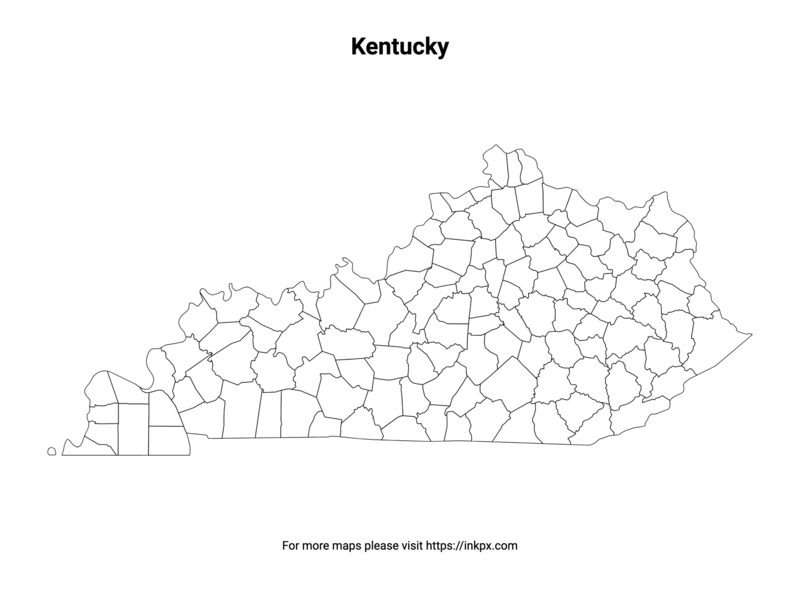 Printable Kentucky State with County Outline