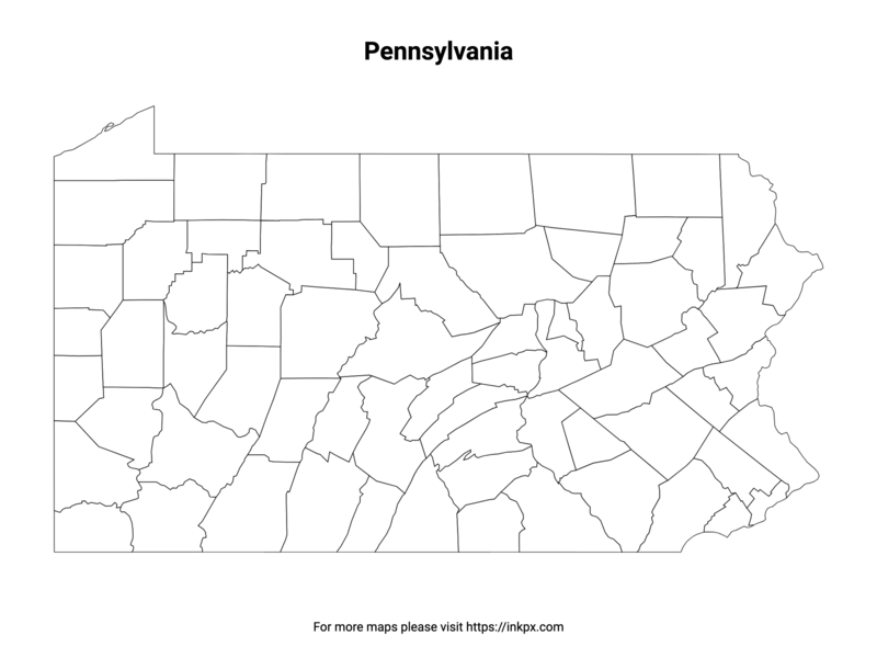 Printable Pennsylvania State with County Outline