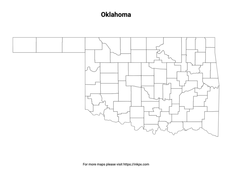 Printable Oklahoma State with County Outline