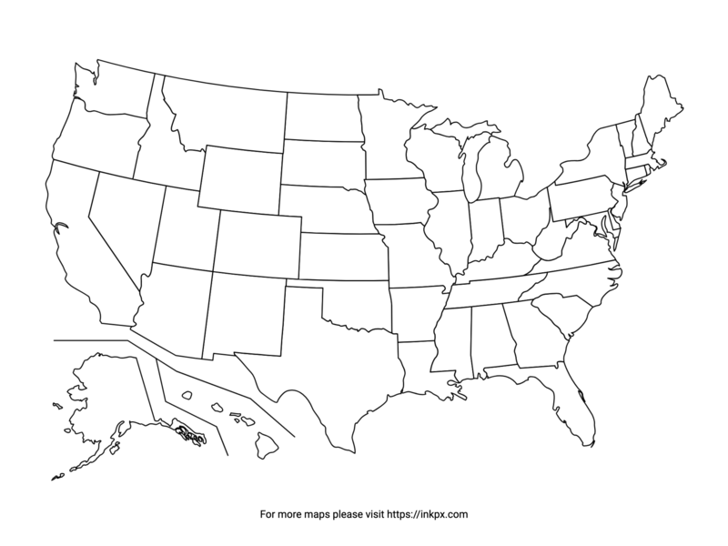 Printable Blank US Map with State Outline in PDF, PNG, and JPG Formats