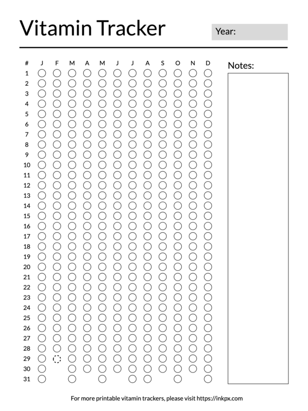 Printable Simple Checkbox Style Yearly Vitamin Tracker
