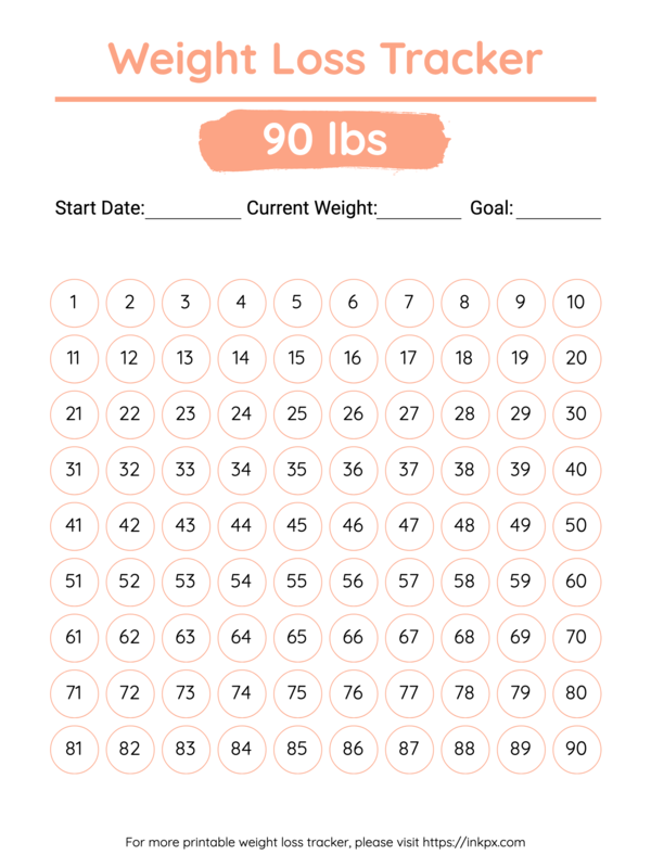 Free Printable Colorful 90 Lbs Visual Weight Loss Tracker