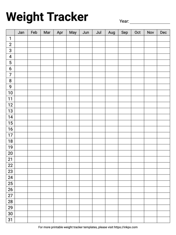 Free Printable Simple 365 Day Weight Loss Tracker Template