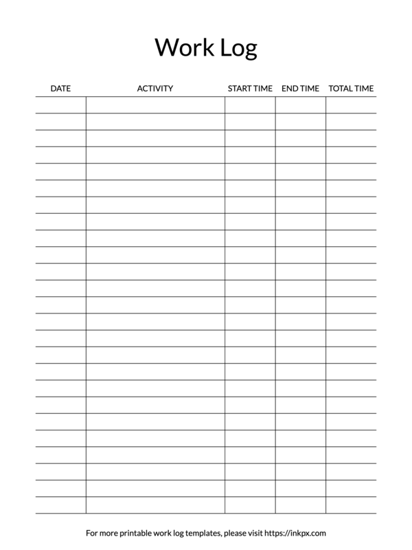 Printable Simple Open Border Work Log Template