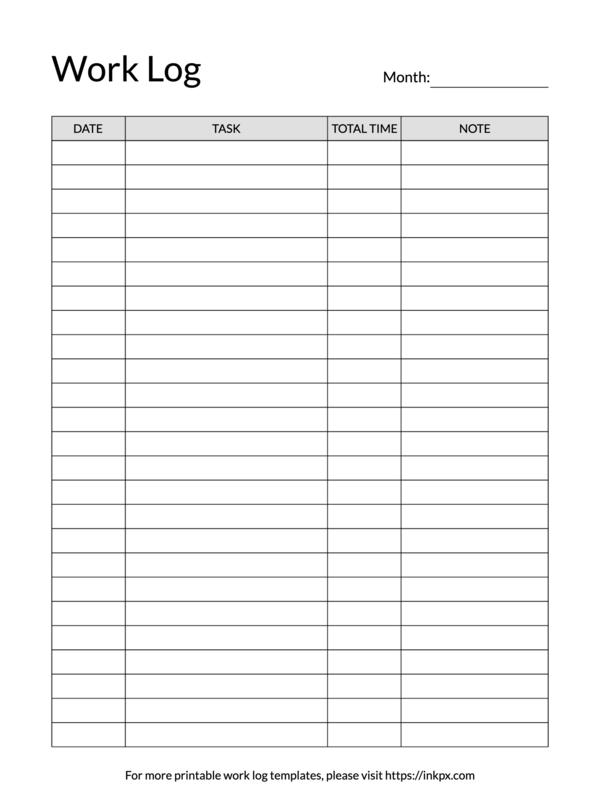 Printable Simple Work Log with Note