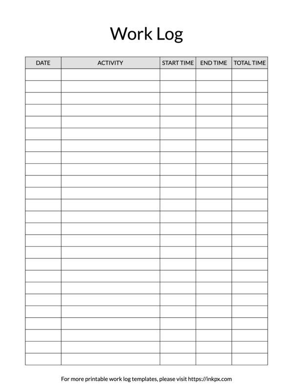 Printable Simple Table Style Work Log Template