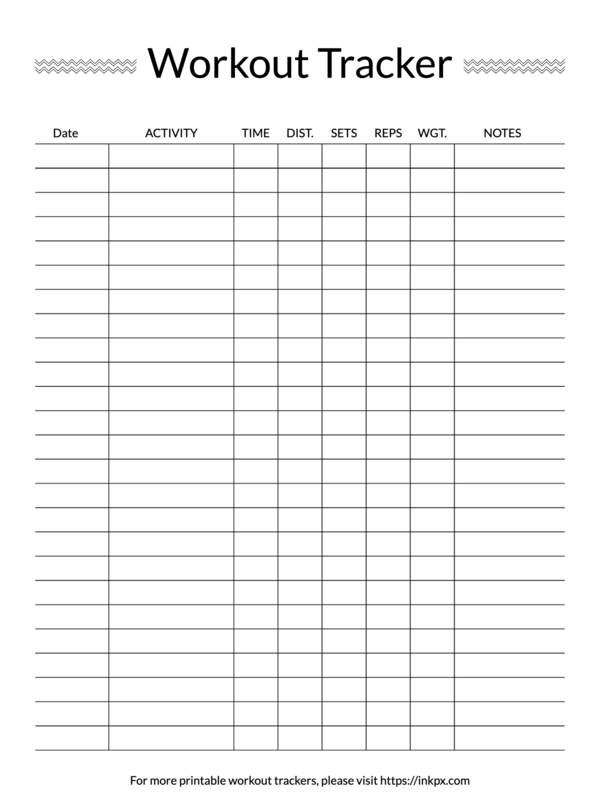 Printable Simple Open Border Workout Tracker