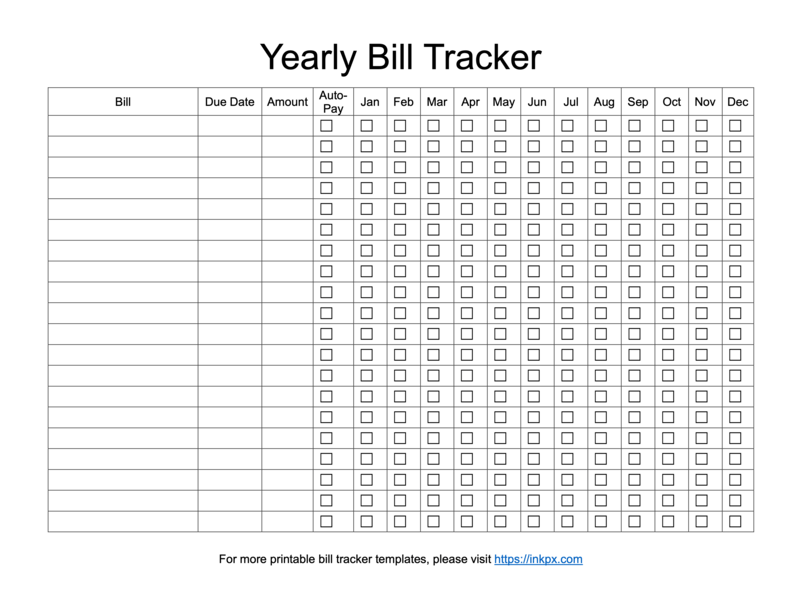 Printable Simple Yearly Bill Tracker Word Template
