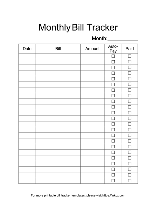 Printable Simple Monthly Bill Tracker Word Template