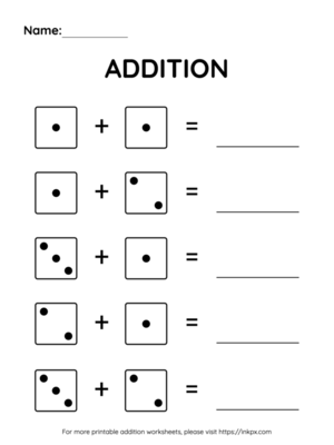 Free Printable Kindergarten Dice Addition Worksheet - Up to 5