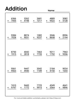 Free Printable 4 Digit Addition Worksheet with Regrouping #5