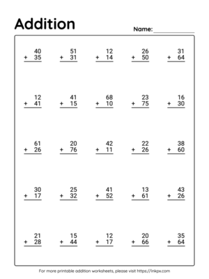 Printable 2 Digit Addition Worksheet without Regrouping #3
