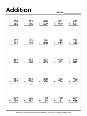 Free Printable 3 Digit Addition Worksheet with Regrouping #2