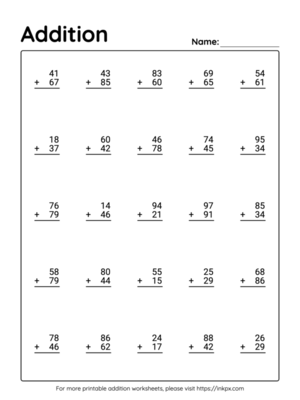 Free Printable 2 Digit Addition Worksheet with Regrouping #3