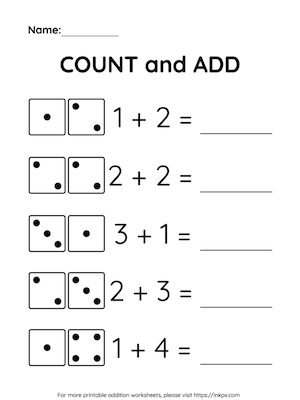 Free Printable Kindergarten Count & Add Addition Worksheet - Up to 5