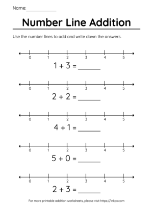 Free Printable Kindergarten Number Line Addition Worksheet Up to 5