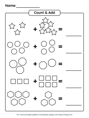 Free Printable Kindergarten Shapes Picture Count & Add Addition Worksheet