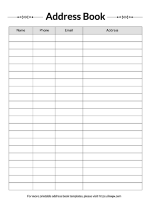 Free Printable Compact Table Style Address Book Template