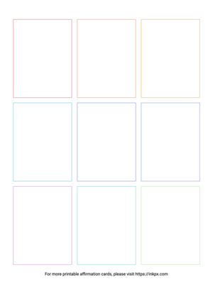 Free Printable Colorful Border Portrait (9 Cards) Blank Affirmation Card Template