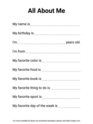 Free Printable Minimalist Black and White All About Me Worksheet Template