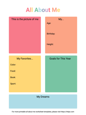 Free Printable Simple Rainbow Color All About Me Worksheet Template