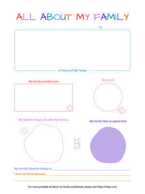 Free Printable Colorful Simple All About My Family Worksheet