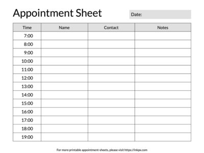 Printable Daily Appointment Sheet with Hours Template