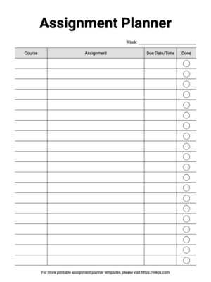 Free Printable Plain Weekly Assignment Planner Template