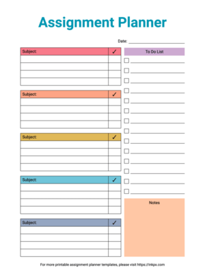 Free Printable Simple Colorful Daily Assignment Planner