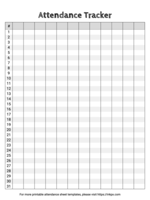 Free Printable Blank Black and White Monthly Attendance Tracker Template
