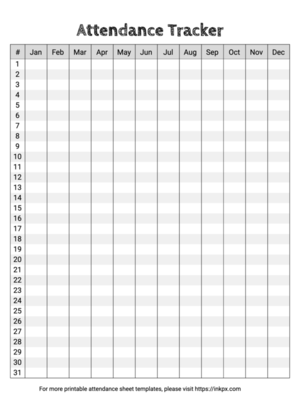 Free Printable Black and White Monthly Attendance Tracker Template
