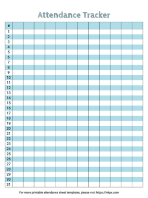 Free Printable Blank Color Stripe Monthly Attendance Tracker Template