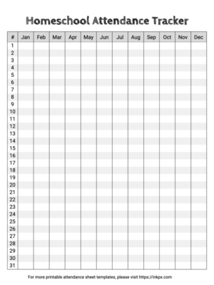 Free Printable Simple Black and White Homeschool Attendance Sheet Template
