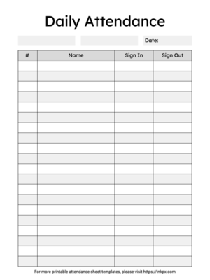 Free Printable Clean Black and White Daily Attendance Sheet Template