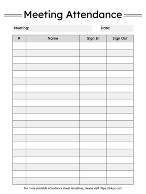 Free Printable Simple Black and White Meeting Attendance Sheet Template