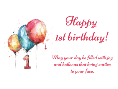 Editable Joy and Balloons First Birthday Card
